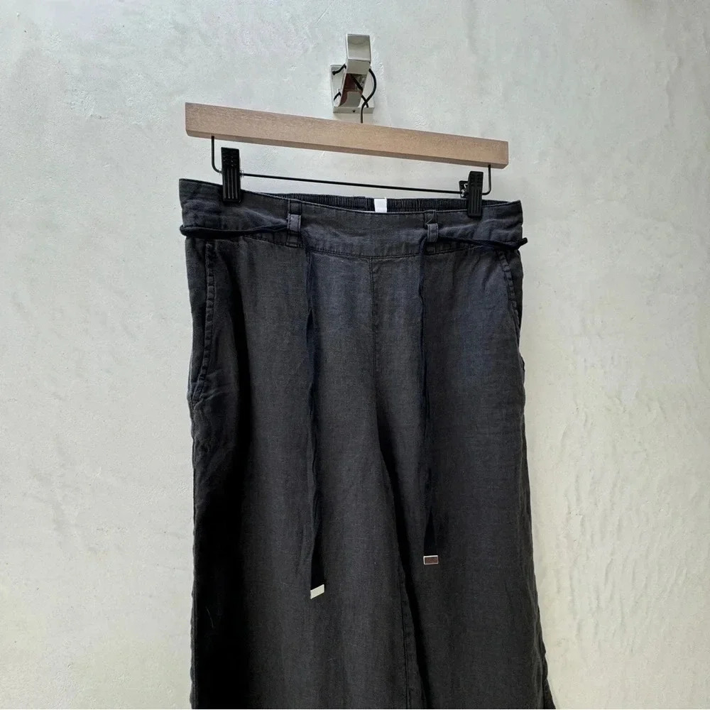 H HALSTON Black Wide Leg Linen Pants Size S Minimalist Resort Drawstring - Picture 5 of 15